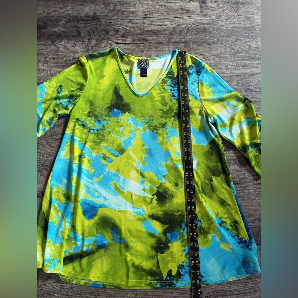 Clara Sun Woo Watercolor Tunic Top V Neck Large Boho Art to Wear - Picture 9 of 9